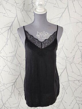Yaya Black Cupro Blend Strappy Lace Trim Cami